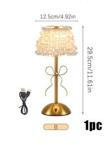 Glimwiel 1pc French Elegant CordlessTable Lamp, Bowknot Gold Desk Lamp With 3 Light Colors, Ruffled Fabric Shade Decor Lamp For Bedroom Dining Room, Ideal Home Decor & Gift - multicolor - View 13