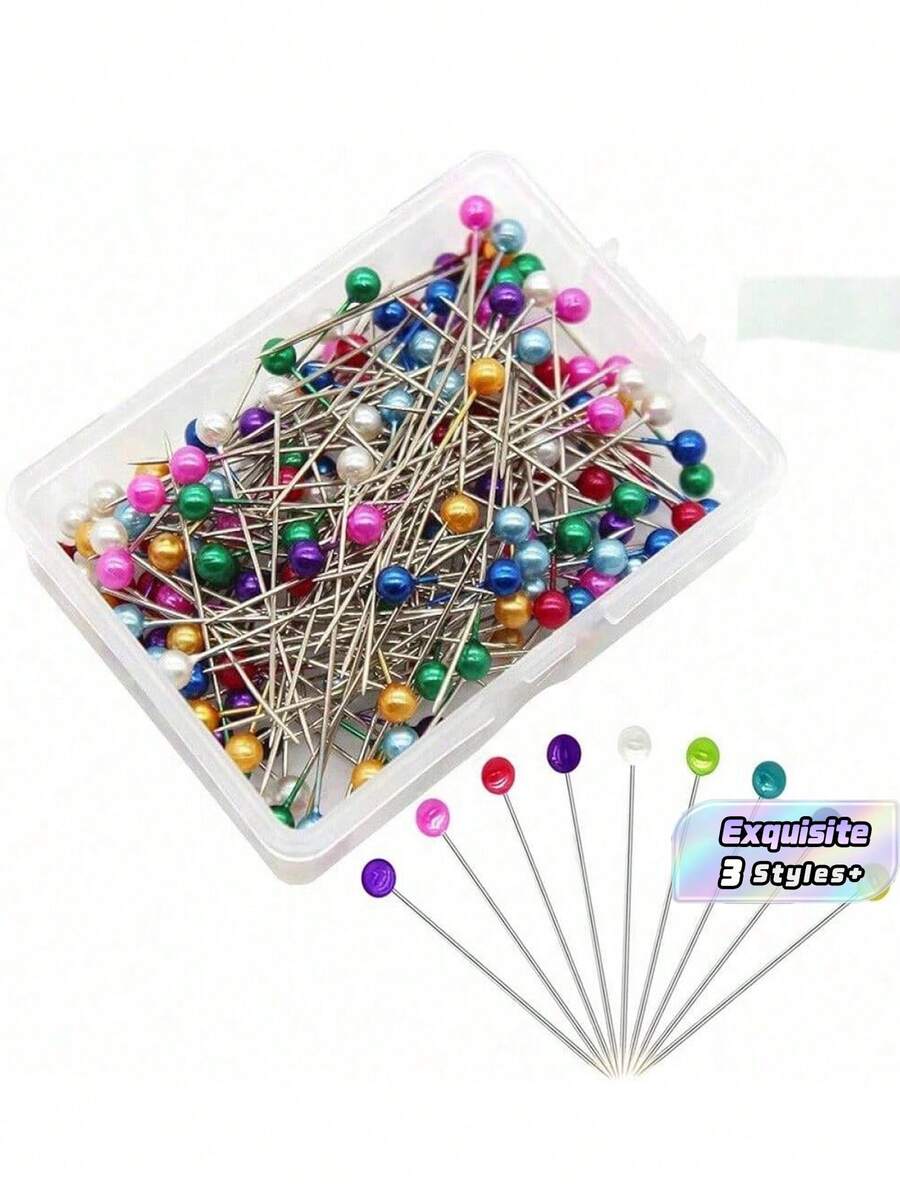 100/200/400/600pcs Sewing Needles Set, With Faux Pearl Head, Straight Quilting Needles, Multi-Color Ball Head Needles, With Hanging Plastic Storage Box, Suitable For DIY Sewing Crafts, Garment Making, Jewelry Decoration And Fabric Making. - multicolor - View 1