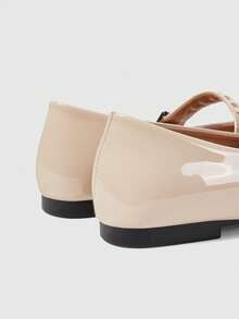 Sleekvia One-Word Buckle With Versatile Light Mouth Bright Leather Commuter Flats - Apricot 4 - View 7