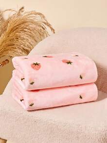 PETSIN 1pc Pink Strawberry Red Dot Printed Pet Blanket Pink Comfortable, Gentle, Warm Pet Bed Cover - Pink strawberry pink edge - View 3
