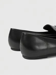 Sleekvia Women's Black Pointed Toe Loafers With Metal Square Buckle Decor, Flat Soft Upper Slip-On Shoes For Office And Commute - Black curved one-word buckle - View 8