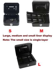 1pc Locking Medium Steel Cash Box With Money Tray,Lock Box Best Gifts Birthday Graduation - Black - View 13