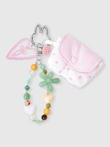 ROMWE Kawaii Pink Star Earphones Handmade Cloth Bag Beaded Chain Bag Pendant - Pink - View 1