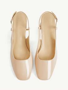 CUCCOO CHICEST Women Shoes New Simple Commuter Style Women's Four Seasons Workplace Dating Glossy Patent Leather Solid Color Square Toe Back Empty Buckle Thick - Apricot - View 7