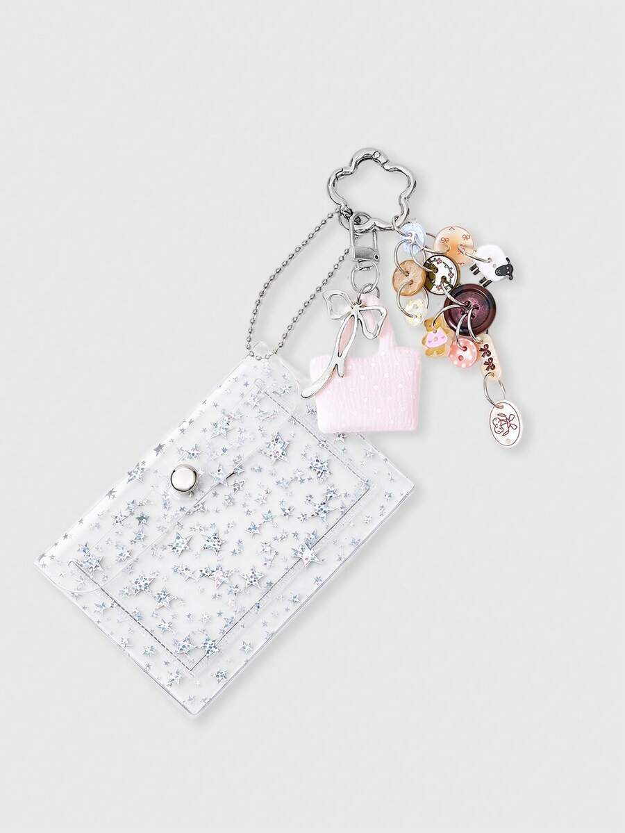 ROMWE Kawaii Button Keychain Bow Star Jelly Card Bag Pendant - White - View 1