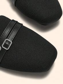CUCCOO BASICS Women's Square Head Flat Bottom Black Knitted Fabric Flat Bottom Single Shoes Breathable Soft Bottom Versatile Commuter Daily Wear Flat Bottom Women's - Black - View 6