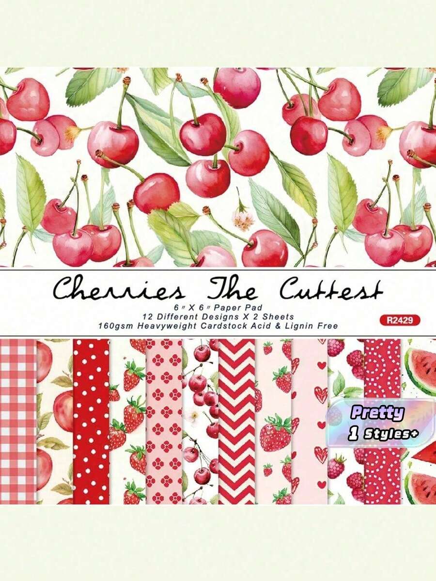 1Pack 24 Sheets 6"X6" Lemonade Summer Scrapbook Paper, DIY Craft Background Paper Back To School - Red - View 1