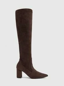 CUCCOO SZL Maillard Commuter Style Women Autumn And Winter Travel Dating Pointed Toe Thick Heel High Tube Elastic Fashion Boots Winter Boots - Coffee brown velvet - View 8