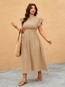 Elaquor Plus Size Dresses - Camel - View 8