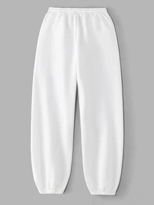 SHEIN BASICS Plus Size Comfortable Women's White Loungewear Sweatpants With Pockets And Adjustable Waist Gym Brunch Soft Modest Fall/Winter - White - View 3