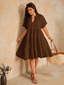 Elaquor Plus Size Dresses - Brown - View 5