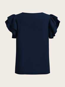 Mellowie Plus Solid Layered Ruffle Armhole Blouse - Blue - View 5