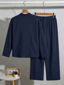 SHEIN Tween Boys Shirt Co-Ords - Navy Blue - View 5