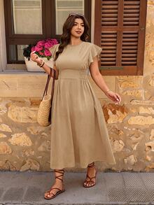 Elaquor Plus Size Dresses - Camel - View 3