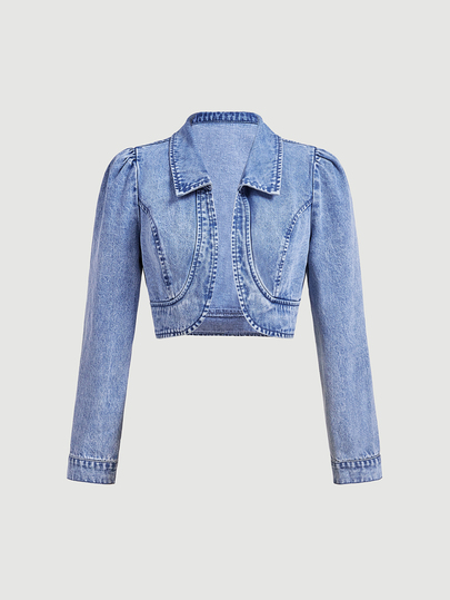 Sweetra Puff Sleeve Crop Denim Jacket