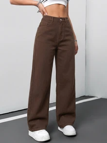 SHEIN Tall CURVE Plus Size Jeans Fall - Brown - View 7