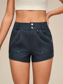 OutZeal High Waist Roll Hem Outdoor Shorts - Dusty Blue - View 8
