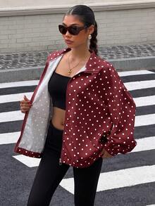 Muchica Polka Dot Print Zip Up Jacket - Burgundy - View 3