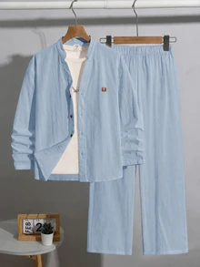 SHEIN Tween Boys Shirt Co-Ords - Dusty Blue - View 2