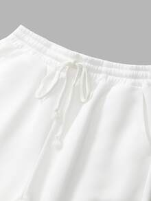 SHEIN BASICS Plus Size Comfortable Women's White Loungewear Sweatpants With Pockets And Adjustable Waist Gym Brunch Soft Modest Fall/Winter - White - View 5