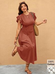 Elaquor Plus Size Dresses - Rust Brown - View 1