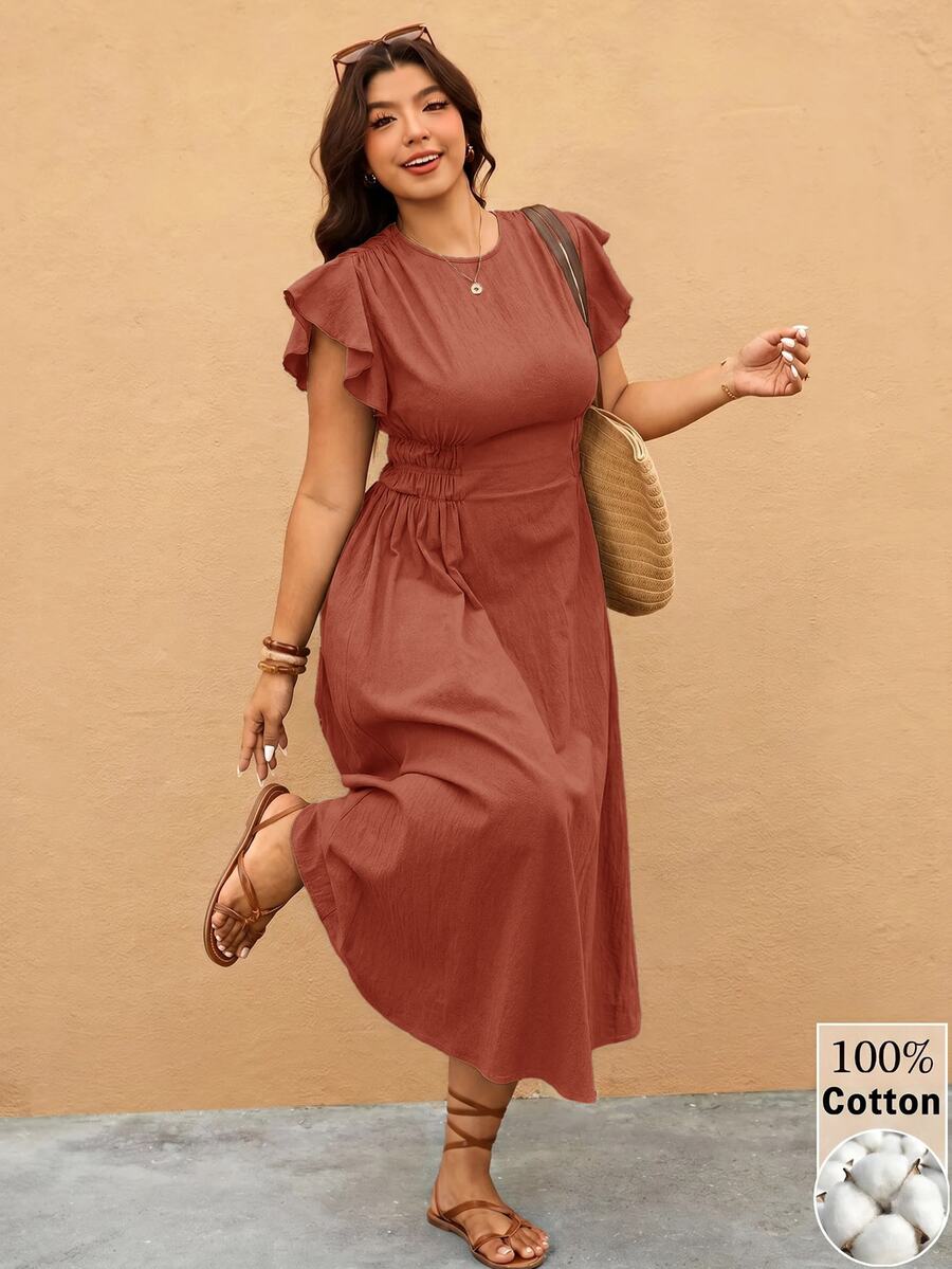 Elaquor Plus Size Dresses - Rust Brown - View 1