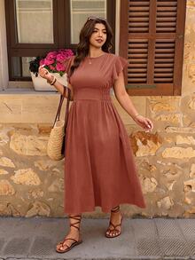 Elaquor Plus Size Dresses - Rust Brown - View 3