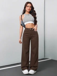 SHEIN Tall CURVE Plus Size Jeans Fall - Brown - View 5