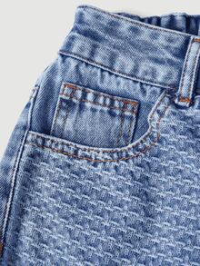 Sweetra Celana Jeans Pinggang Tinggi dengan Ujung Bawah Belum Dikerjakan dan Potongan Lebar - Biru - View 4