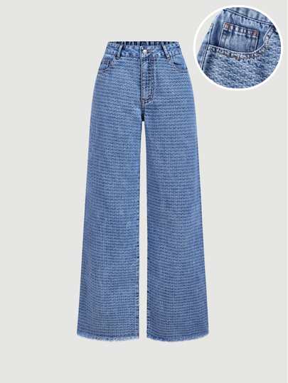 Sweetra High Waist Raw Hem Wide Leg Jeans