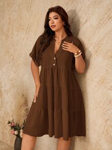 Elaquor Plus Size Dresses - Brown - View 6