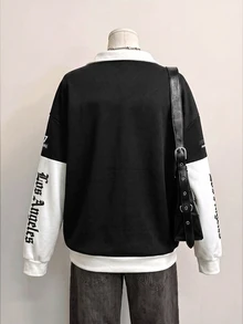 SHEIN EZwear 新款秋冬女款領口拉鍊運動衫/Y2K/街頭風/外出/返校/假期/秋季//休閒/學院風/CLUB/時尚/LA印花 - 彩色 - 查看 2