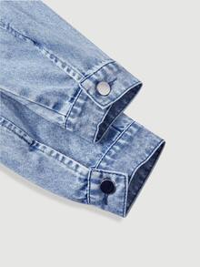 Sweetra Puff Sleeve Crop Denim Jacket - Blue - View 3