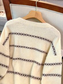 GlowEve CURVE Plus Size Leopard & Cherry Pattern Drop Shoulder Oversize Sweater Winter - Beige - View 9