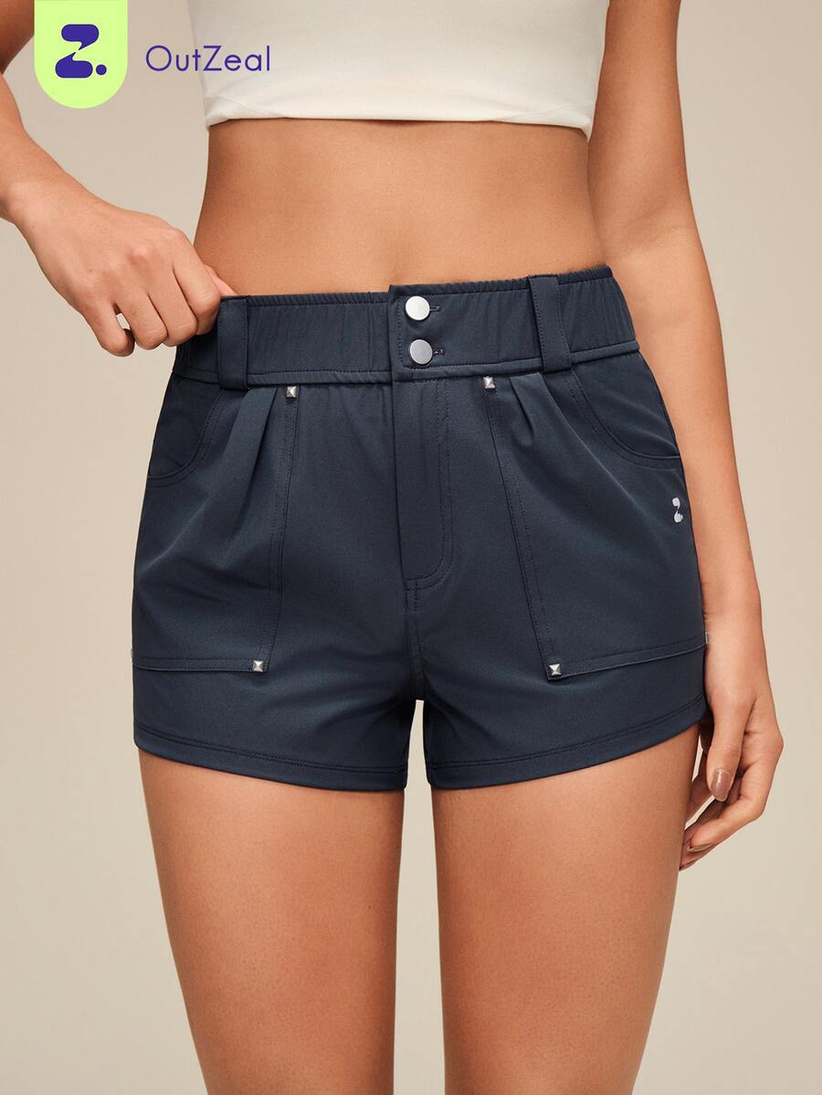 OutZeal High Waist Roll Hem Outdoor Shorts - Dusty Blue - View 1