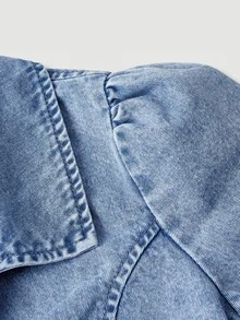 Sweetra Puff Sleeve Crop Denim Jacket - Blue - View 4