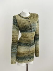 Elamini Minimalist Casual Sweet Women's Autumn/Winter Sage Green Cardigan Knit Dress - Multicolor - View 4