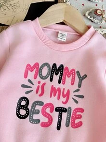 LMoss Kids 女嬰字母圖案保暖衛衣與牛仔效果印花長褲套裝 - 彩色 - 查看 6