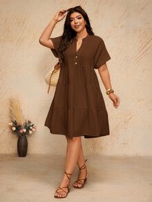 Elaquor Plus Size Dresses - Brown - View 7
