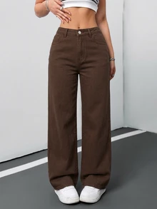 SHEIN Tall CURVE Plus Size Jeans Fall - Brown - View 4