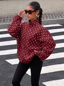 Muchica Polka Dot Print Zip Up Jacket - Burgundy - View 4