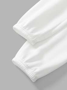 SHEIN BASICS Plus Size Comfortable Women's White Loungewear Sweatpants With Pockets And Adjustable Waist Gym Brunch Soft Modest Fall/Winter - White - View 4
