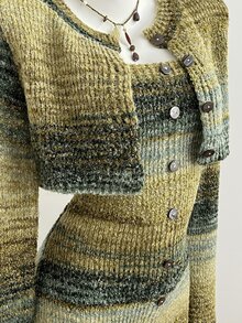 Elamini Minimalist Casual Sweet Women's Autumn/Winter Sage Green Cardigan Knit Dress - Multicolor - View 8