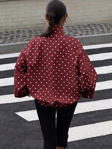 Muchica Polka Dot Print Zip Up Jacket - Burgundy - View 2