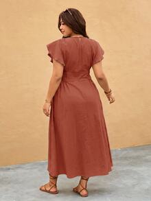 Elaquor Plus Size Dresses - Rust Brown - View 2
