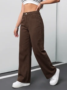 SHEIN Tall CURVE Plus Size Jeans Fall - Brown - View 8