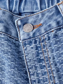 Sweetra Celana Jeans Pinggang Tinggi dengan Ujung Bawah Belum Dikerjakan dan Potongan Lebar - Biru - View 3