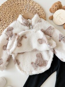 女嬰熊與字母刺繡泰迪連身衣 & 秋冬內搭褲 - 杏色 - 查看 6
