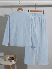 SHEIN Tween Boys Shirt Co-Ords - Dusty Blue - View 5