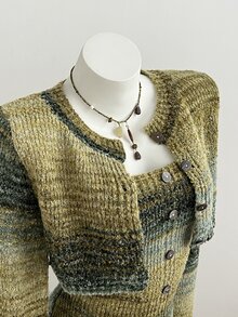 Elamini Minimalist Casual Sweet Women's Autumn/Winter Sage Green Cardigan Knit Dress - Multicolor - View 5
